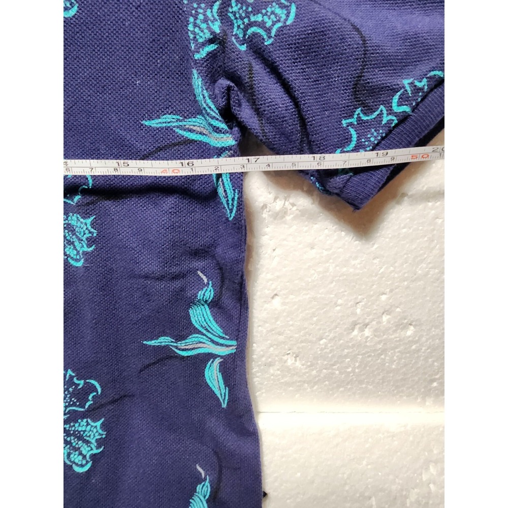 Guess Top Womens XL Blue Floral Short Sleeve Blouse Tank Collared Quarter Button - Picture 12 of 15